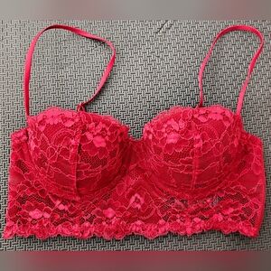 H&M Lace Longline Balconette Bra, Red, 34A